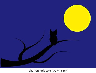 owl on branch under full moon