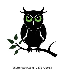 owl, owl on branch, vector illustration