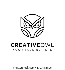 Owl on creative industry logo template: mono line style