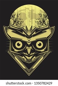 owl on forest silhouette background and moon. vector hand drawing,Shirt designs, biker, dj, gentleman, barber and many others.
isolated and easy to edit. Vector Illustration - Vector 
