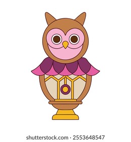 Owl on Holiday Lantern Vector Art.