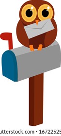 Lechuza en buzón, ilustración, vector en fondo blanco.