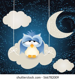 Owl on a night cloud sky background
