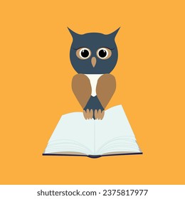 Owl on open empty book. Vector owl character flat design