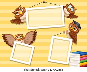 Owl on photo frame illustration