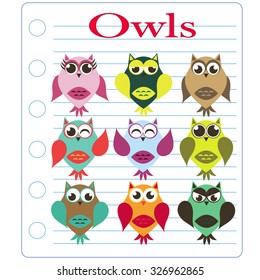 owl on a sheet of notebook striped vector
