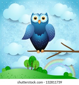 Owl on sky background, vector