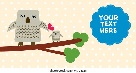 owl on tree with baby owl