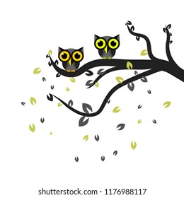 Owl on the tree background white.vectore ilustration.