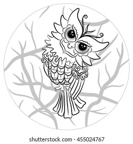 Owl on the tree. Boho chic style.