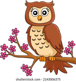 Owl On A Tree Branch Cartoon Colored Clipart