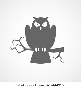 Owl On Tree Halloween Concept Flat Icon On White Background