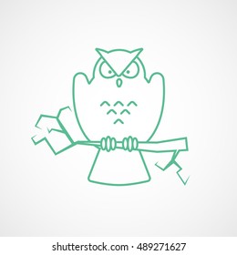 Owl On Tree Halloween Concept Green Line Icon On White Background