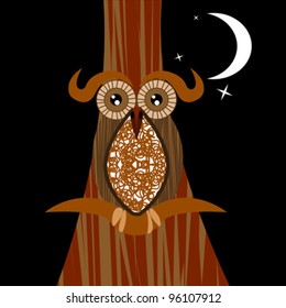 Owl on tree illustration at night