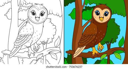 Owl On Trees Line Art Illustration Stock Vector (Royalty Free ...