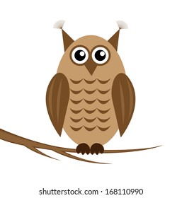  owl on a white background sits on the branch of tree,vector illustration