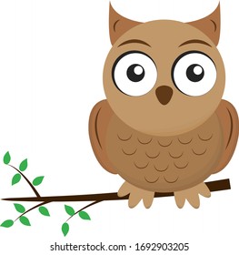 owl on a white background sits on the branch of tree,vector illustration