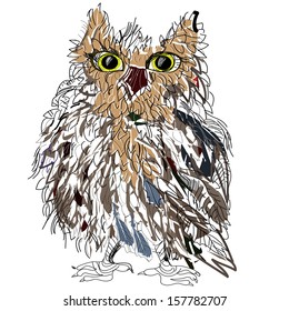 Owl on a white background, symbol of Halloween, vector illustration. Illustration for t-shirt.