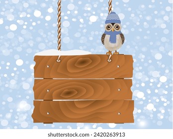 Owl on wooden sign. vector