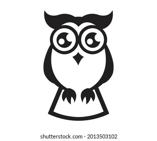 Owl open eyes for logo design illustration, wise bird icon on white background