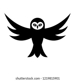 Owl with open wings. Black and white icon. Vector illustration