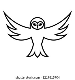Owl with open wings. Black and white icon. Vector illustration
