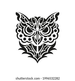 Owl ornament. Good for tattoos, prints and postcards. Isolated on white background. Vector illustration