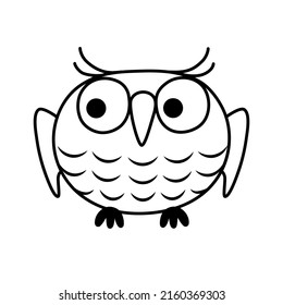 Owl. Outline of cartoon owl. Isolated element. 