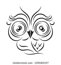 Owl Outline Emblem In Geometric . Vector Line Icon. Suitable For Greeting Card, Poster Or T-shirt Printing.
