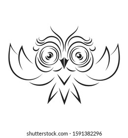 Owl Outline Emblem In Geometric . Vector Line Icon. Suitable For Greeting Card, Poster Or T-shirt Printing.