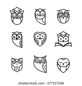 Owl outline icons collection