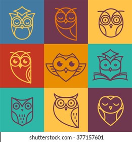 Owl outline icons collection