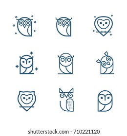 Owl outline icons collection. Vector Set of outline owls.