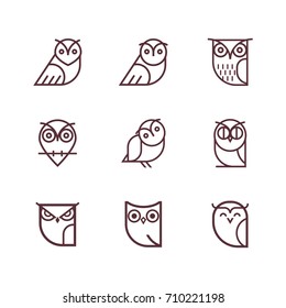 Owl Outline Icons Collection Vector Set Stock Vector (Royalty Free ...