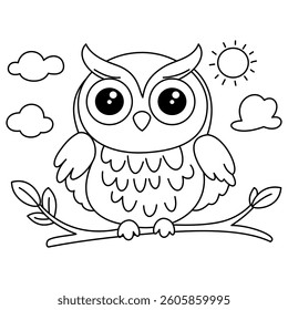 Owl outline vector illustration for coloring pages.