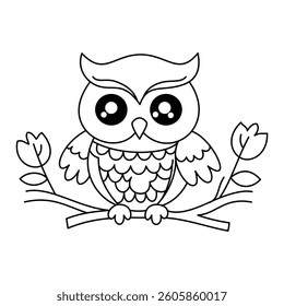 Owl outline vector illustration for coloring pages.