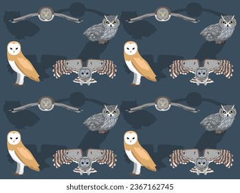 Owl Owlet Barn Screech Grey Cartoon Seamless Wallpaper Background