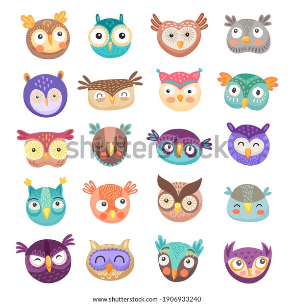 Owl Owlet Faces Cartoon Vector Cute Stock Vector (Royalty Free) 1906933240