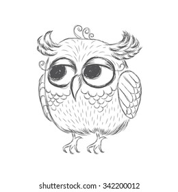 Owl painted by hand. A sketch of an owl. Bird vector, caricature.