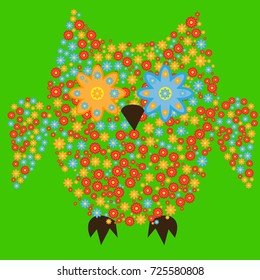 Owl, painted with flowers, decorative element, cartoon