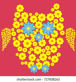 Owl, painted with flowers, decorative element