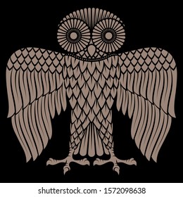 Owl painted in retro style, owl logo, isolated on black, vector illustration