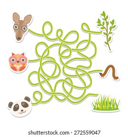  owl panda kangaroo labyrinth game for Preschool Children. Vector