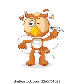 the owl with paper plane character. cartoon mascot vector