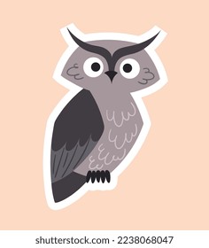 Owl in paper style. Gray bird looking, charming and cute character. Graphic element for printing on fabric. Biology and zoology, fauna and wildlife metaphor. Cartoon flat vector illustration