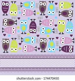 owl pattern background invitation card vector illustration