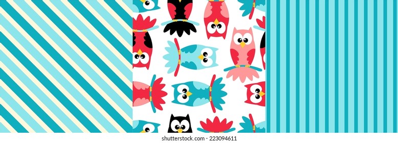 owl pattern background - with stripes pattern