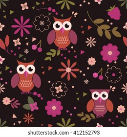 Owl pattern. Cute owls seamless vector pattern for wallpaper, web page background, textile design, graphic design.