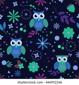 Owl pattern. Cute owls seamless vector pattern for wallpaper, web page background, textile design, graphic design.