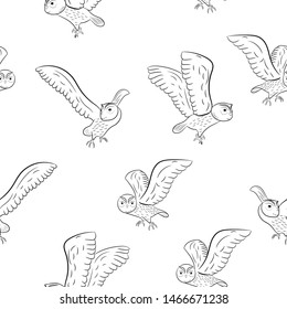 Owl pattern. Polar owl sketch. Vector illustration. White background. For cover, print, fabric, wrapping paper.